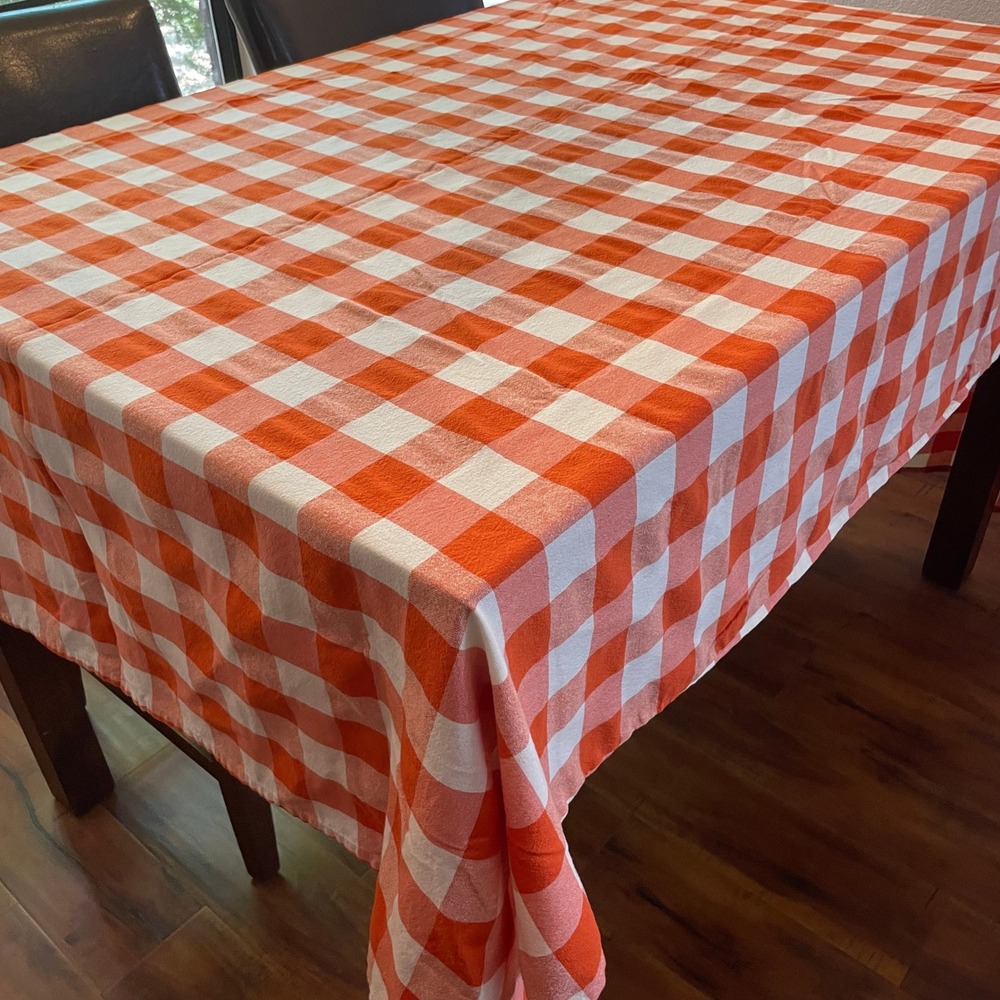 Celebrate Fall Together Gingham Tablecloth Size 60x100 Orange Check Harvest